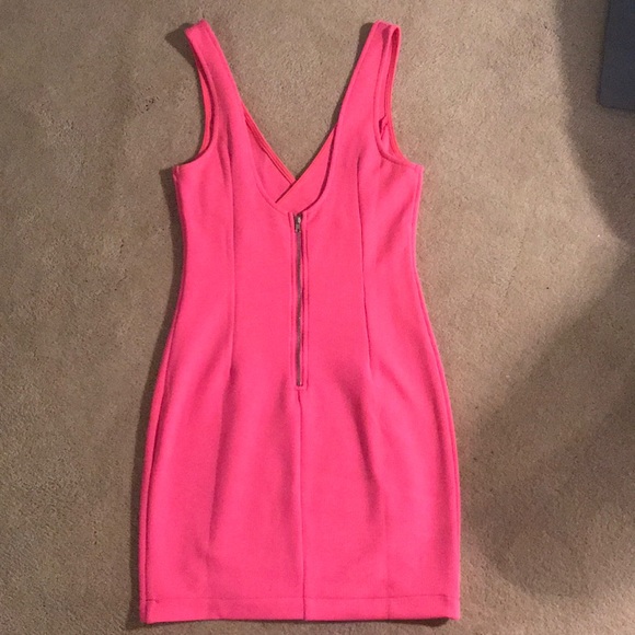 Neon Coral/Hot Pink Bodycon Dress - Picture 7 of 11